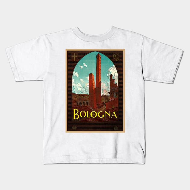 Bologna, Italy - Vintage Travel Poster Design Kids T-Shirt by Naves